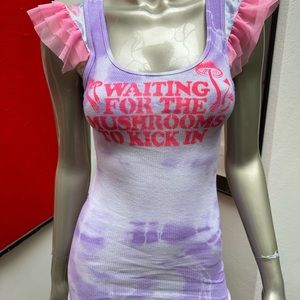 WAITING FOR THE MUSHROOMS TO KICK IN Harajuku tie-dye flutter ruffle tanktop